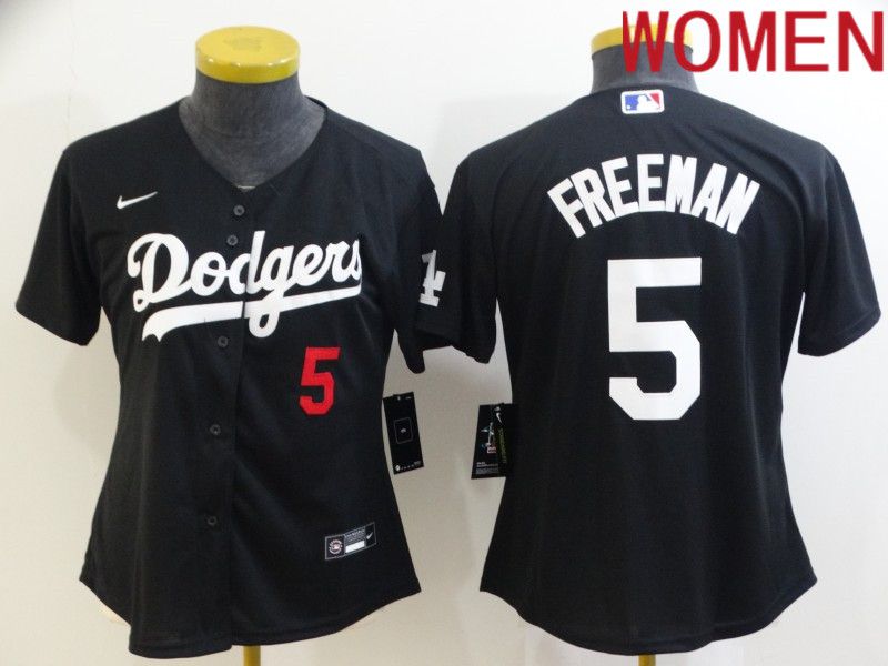 Women Los Angeles Dodgers #5 Freddie Freeman Black Nike 2022 MLB Jersey->women mlb jersey->Women Jersey
